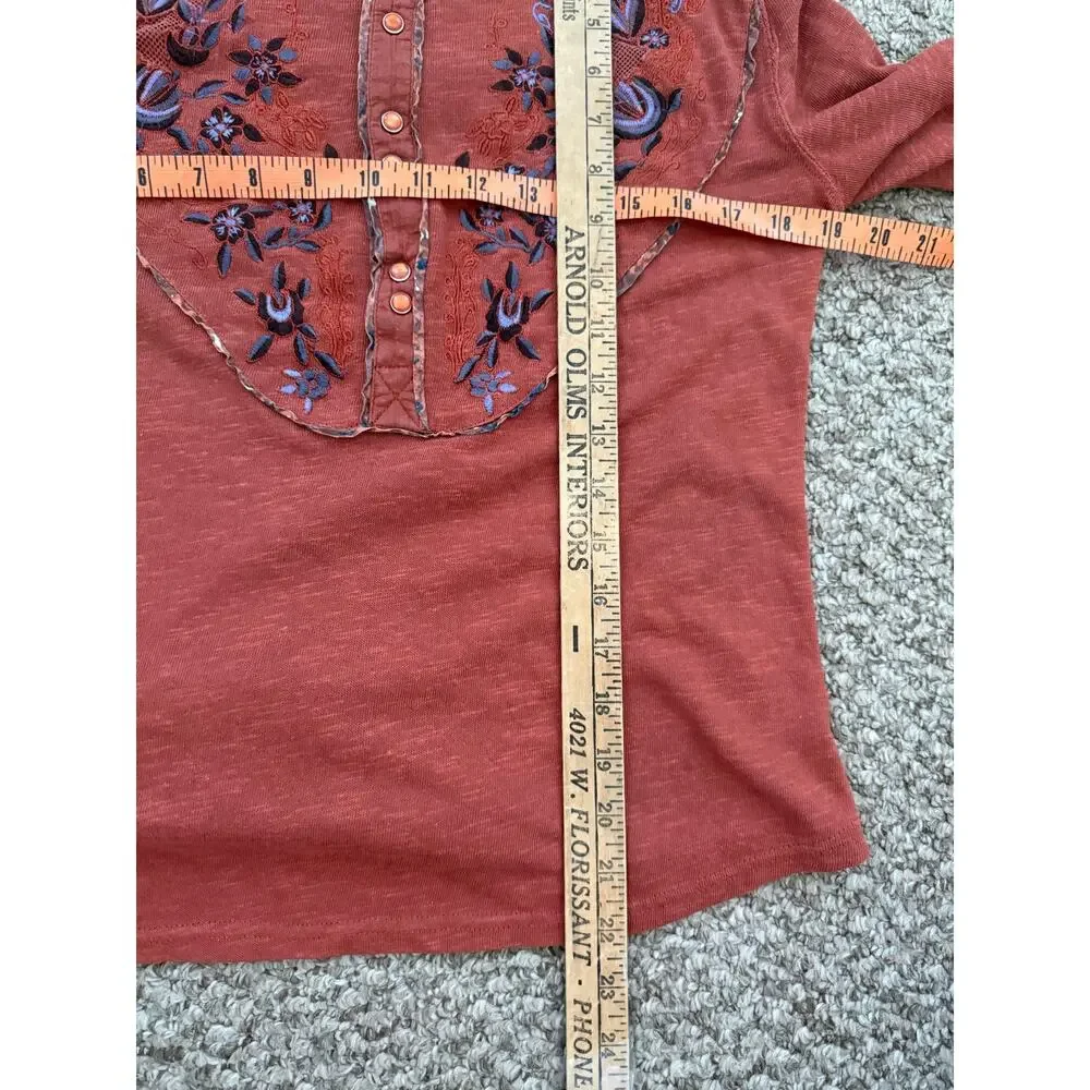 Free People | Burnt Orange Western Fall Chic Bohemian Sundance Kid Henley Top